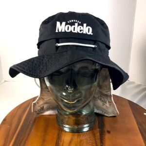 Model Cerveza  Mens Black Logo Protective Flap Back Bucket Sun Hat